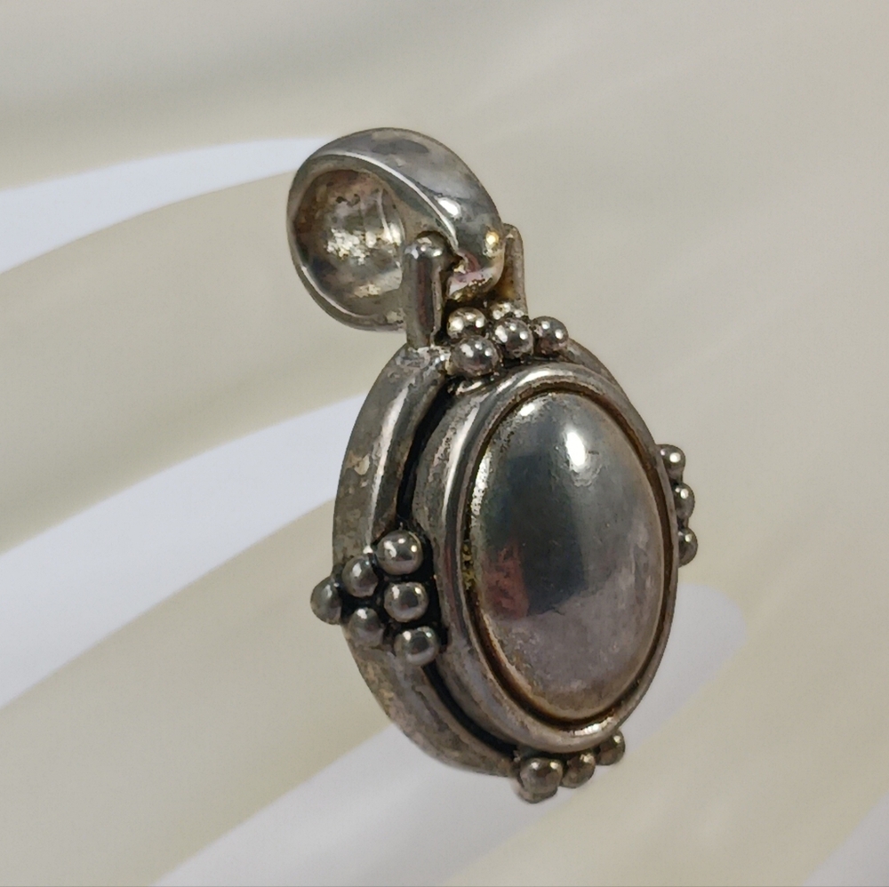 Vintage 90s Silvertone Brass Pendant, in the Style of Georg Jensen